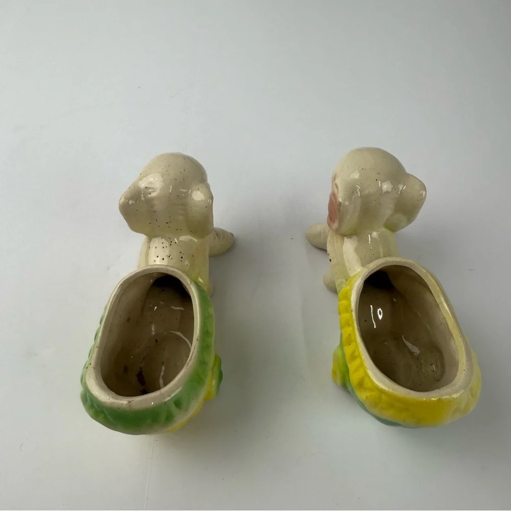Vintage SET OF 2 Elephant Pulling Cart Planters Kitschy Decor Retro